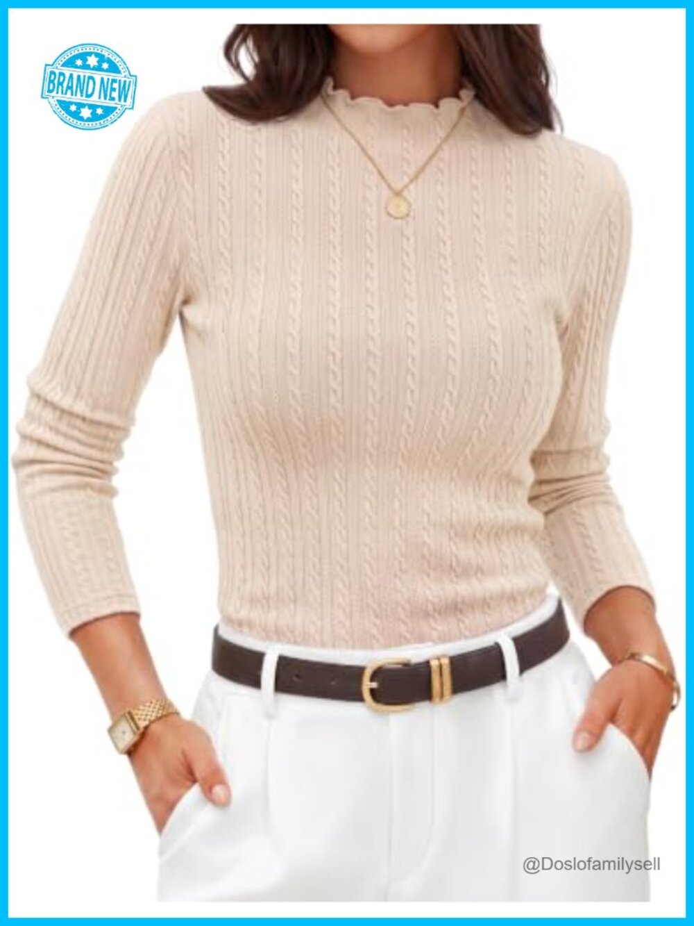Mock Neck Long Sleeve Ribbed Knit Slim Fit Top Business Casual